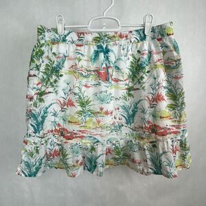 Sigrid Olsen Tropical A-Line Skirt Sz Large Lined Pockets Short White Beach Flor
